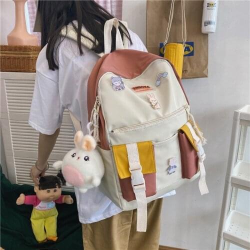Fashion Womens Backpacks Summer Trend Contrast Color Nylon Schoolbag For Girls Large Capacity Backpacks With Many Pockets 2021
