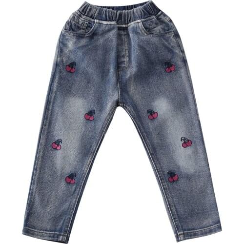 Girl Pants 2020 Spring Baby Toddlers Girl casual Cherry Print Jeans Elastic waist Denim trousers Size 2-7 Y