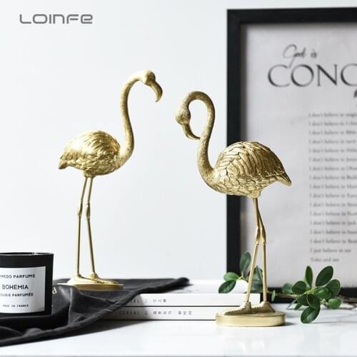 Golden Standing Flamingo Decoration Resin Sculpture Figurine Statue Ornament Artcrafts Table Centerpiece Home Decor Miniature