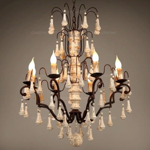 Large foyer chandelier rustic lighting antique wooden suspension light for living room lobby church French indoor kitchen lustre