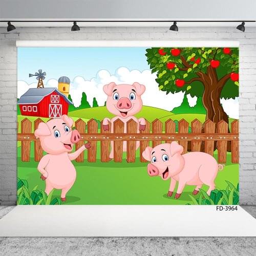 Three Pigs House Apple Tree Fence Photography Background Vinyl Backdrop for Children Baby Shower Birthday Photocall Photo Studio