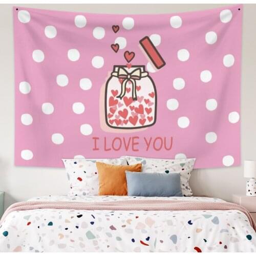 Valentines Day I LOVE YOU Tapestry Vintage Exotic Summer Plant Nature Frame for Bedroom Photography Wall Decor