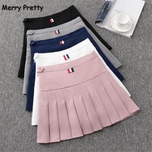 Merry Pretty Plus Size XS-2XL Womens Hight Waist Solid Pleated Skirts Stitching Sailor A-Line Skirt Sweet Girls Dance Skirt