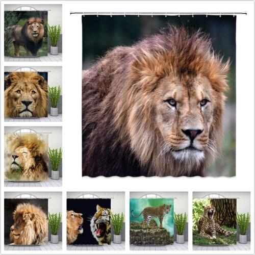 Africa Wild Animals Shower Curtains Lion Tiger Elephant Bear Leopard Bathroom Decor Waterproof Polyester Cloth Curtain Set Cheap