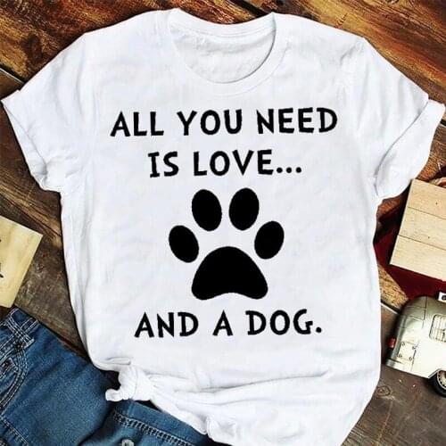 Women Fashion Cartoon Letter Dog Paw Short Sleeve Summer Fashion Tshirts Clothes Stylish T Top Lady Print Sweet Tee T-Shirt