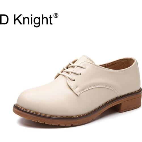 Ladies Casual Flat Oxford Shoes Comfortable Lace Up Round Toe Cow Split Leather Oxfords For Women Female Casual Flats Size 34-41