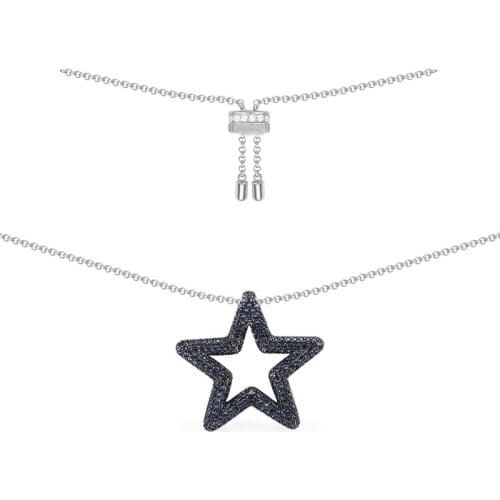 SLJELY Luxury Brand Real 925 Sterling Silver Navy Blue Star Adjustable Necklace Micro Zirconia Women High Quality Jewelry