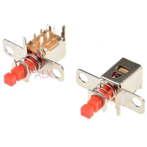 10pcs With fixed hole PS-22F03 Right Angle PCB Latching Push Button Switch DPDT Double Pole 6 Pin self-locking key power switche