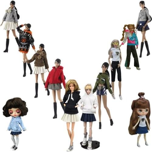 11.5" Fashion Handmade Hoodie Style Doll Clothes for Barbie Jacket Coat Top Skirt Trousers For Blythe Outfit 1/6 BJD Accessories