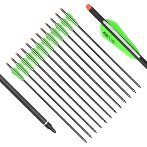 12Pcs 22 inch Archery BTV Crossbow Bolts Carbon Arrows Half Moom Nocks Removable Points for Archery Hunting Shooting Practice
