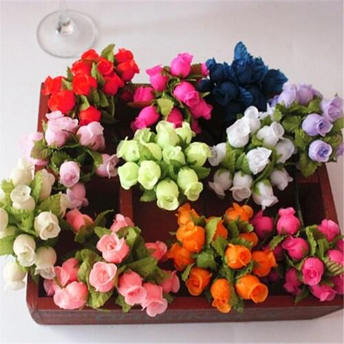 12pcs/bundle artificial flowers MINI silk roses diy wreath gifts christmas decor for home wedding bridal brooch fake flowers