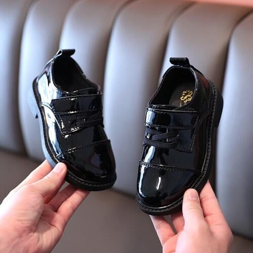 2021 Child New Boys Girls Fashion Wedding Patent Leather Shoes For Boys Loafers Big Kids Black Shoe 3 4 5 6 7 8 9 10 11 12 Years