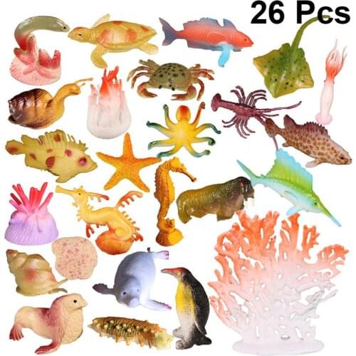 26pcs Simulation Marine Animal Model Toys Sea Ocean Animals Pool Toys Set Realistic Deep Sea Animal Figures Kids Birthday Gifts