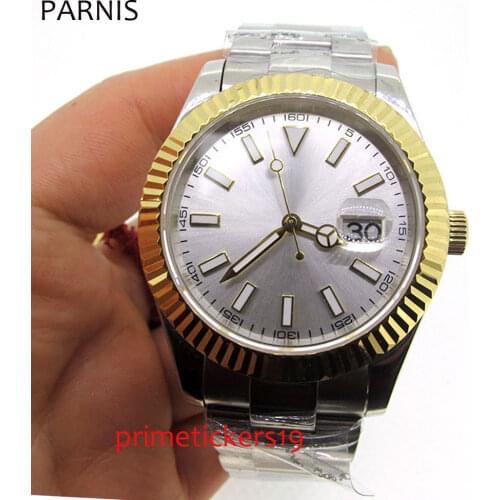 40mm PARNIS sterile dial steel case sapphire glass date luminous automatic movement mens watch PA1065