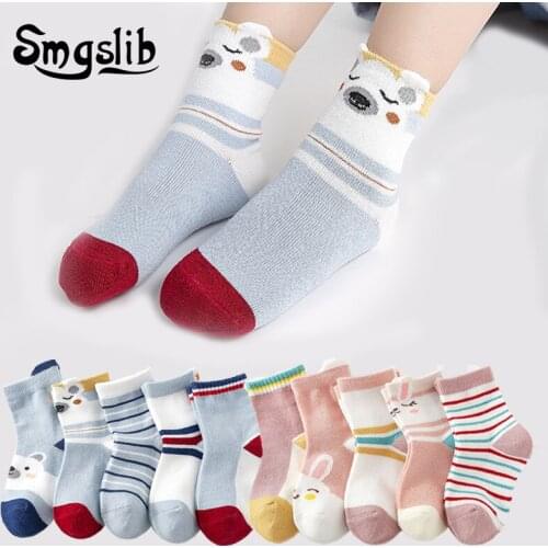 5 Pairs Baby Boys Winter Socks Cartoon Bear Kids Spring Autumn Cotton Breathable Keep Warm Floor Anti-skid Girls Socks 0-9 years