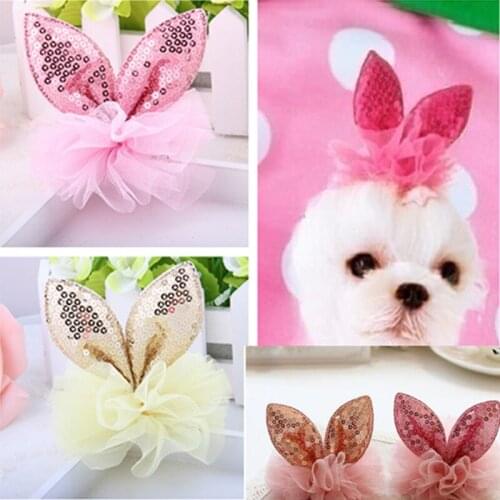 Pet Hair Accessories Dog Beauty Accessories Princess Three-dimensional Mesh Sequins Rabbit Ear Hairpin ua