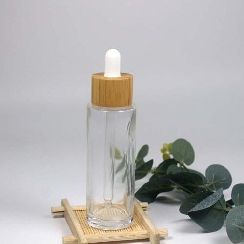80ml Bamboo Cover Flat Shoulder Dropper Bottle With Pipette For Cosmetics
