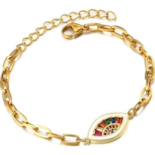 Aizhixiu Newest Eye Shape Chain Link Bracelet Women Shining AAA Cubic Zircon Bracelets Charm Ladies Handmade Jewelry Adjust Size