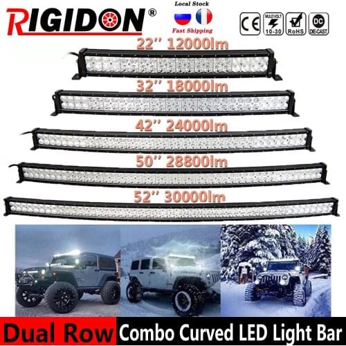 RIGIDON Dual Row Curved LED Light Bar 22/32/42/52inch Led Light Bar Flood Spot Combo Beam for Offroad SUV 4X4 Truck 4WD ATV UTV
