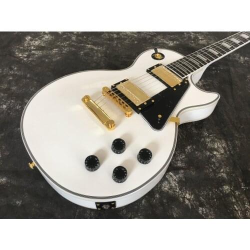 Lvybest electric guitar solid white,black pickguard, gold parts,upgrade to small pin bridge,no screw driver slot bridge,fret nib