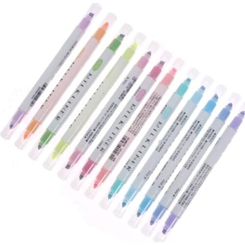 12 Pcs/set Milkliner Double Headed Fluorescent Pens Liner Milk Marker Pen Highlighter Cute Art Drawing Magic Pen Stationery