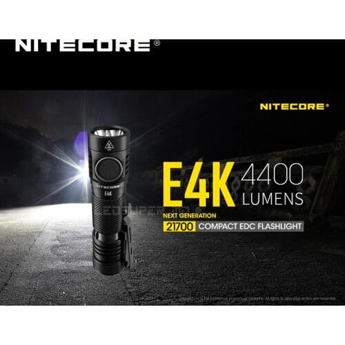 Next Generation NITECORE E4K 4400 Lumens 4 x CREE XP-L2 V6 LEDs 21700 Compact EDC Flashlight with 5000mAh Li-ion Battery