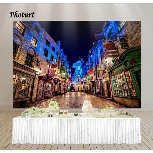 PHOTURT Man Made Street View Backdrop Room Decoration Photography Banner Blue Building Polyester Background Decorate Props