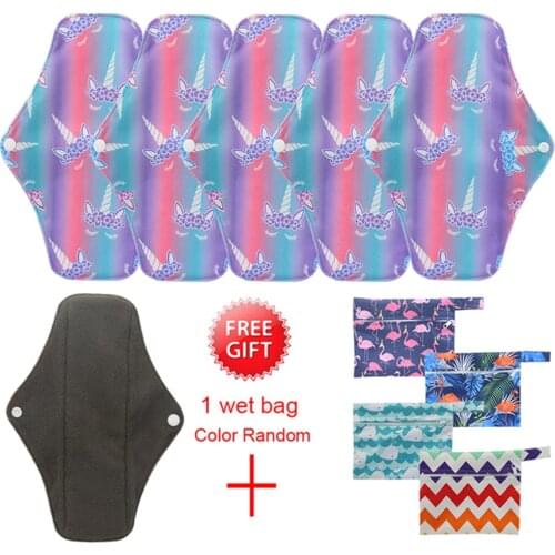 Reusable Sanitary Pads(Pack of 6) with Wet Pad Bag Washable Bamboo Sanitary Towels Pads Avoid Leaks Odors and Staining