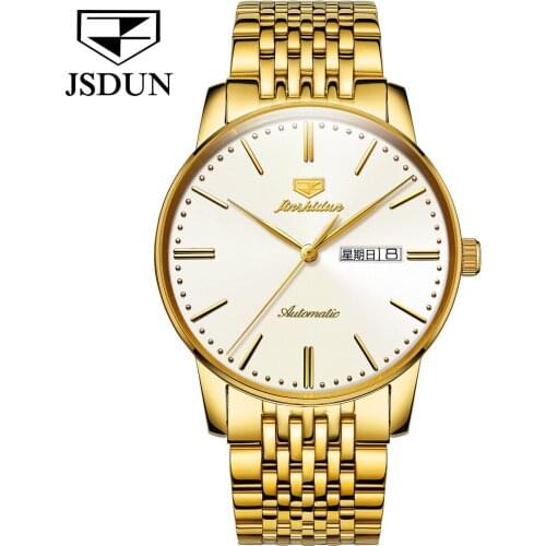 JSDUN-Mens Stainless Steel Automatic Mechanical Watch, Tungsten Steel Material, Waterproof, Luminous, Japanese Luxury Movement