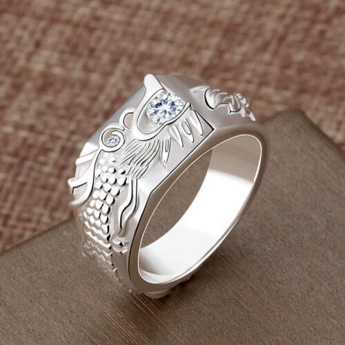 S925 silver creative Chinese dragon diamond ring mens domineering temperament diamond ring light luxury niche design jewelry