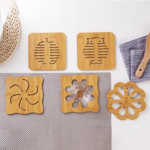 Kitchen Bamboo Hollow Wooden Coaster Thick Anti-Scalding Cartoon Insulation Pad Table Mat Non-Slip Pot Mat Bowl Mat Tray Mat #4