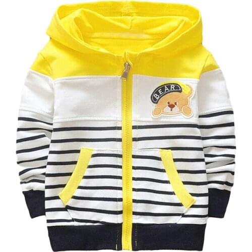 HOLAWLWG Fashion autumn children open hooded kids striped shirt bear patterns coat boys girls outerweawr clothes