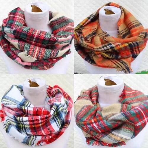 Latest Design Winter Acrylic Tartan Loop Scarf Shawl Plaid Blanket Wrap Snood Fashional Women Infinity Scarf luxury brand