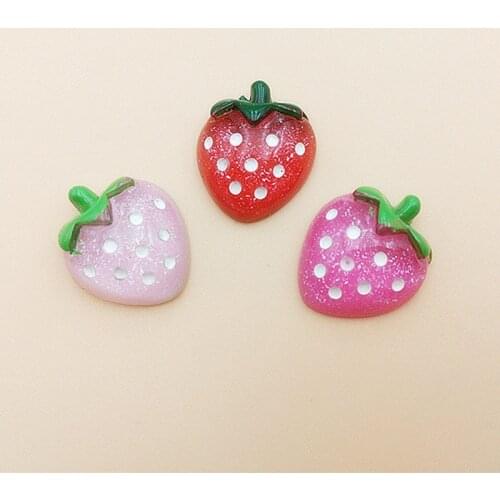 New Korean Glitter Strawberry Flatback Resin Kawaii Mini Food for Hair Bow Center DIY Embellishment for Scrapbooking Decoration