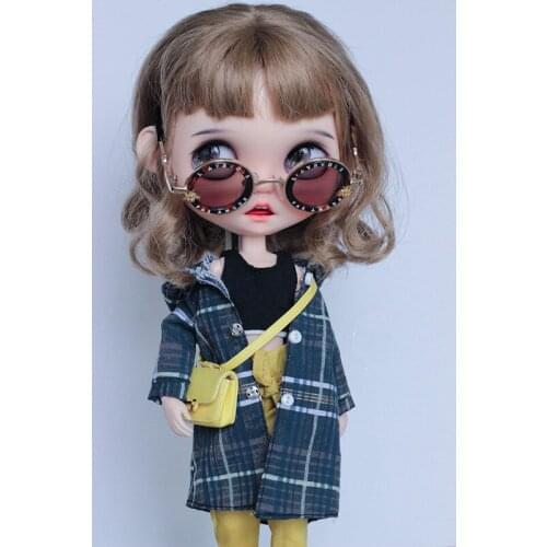 Blythes OB24 1/6 size doll clothes casual loose version of shirt check cardigan hoodie jacket doll accessories