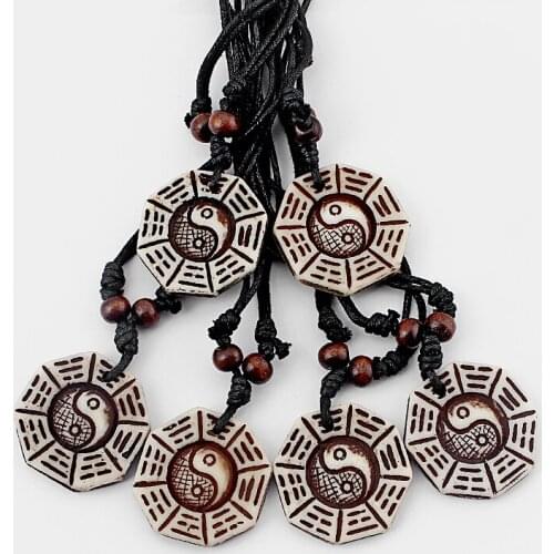 Wholesales 6piece Faux Yak Bone Chinese Feng Shui Bagua Yin Yang Tai chi Pendant Necklace Luck Jewellery