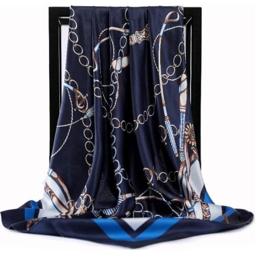 Fashion Shawl Hair Scarf Women Print Silk Satin Hijab 90*90cm Square Neckerchief Ladies bandanna muffler foulard sunscreen pareo