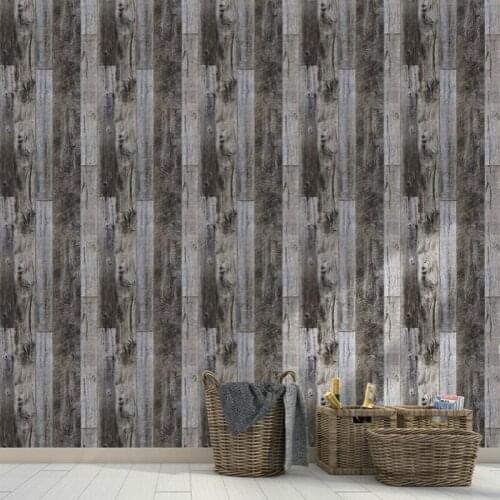 Self Adhesive Old Wood Grain Wallpaper Waterproof Old Furniture Wall Stickers Wooden Door Wardrobe Desktop Pvc Wall Papers