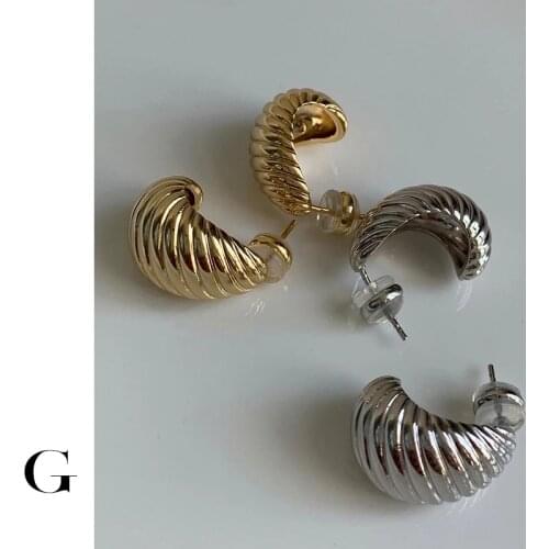 GHIDBK Hot Sale 2021 New Fashion Stainless Steel Chunky Statement Croissant Hollow Hoop Earring Designed Street Style Jewelry