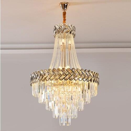 Modern Crystal Chandelier Lighting Duplex Building Hotel Lobby Large Crystal Chandeliers Villa Living Room Stair Hanging Lamps