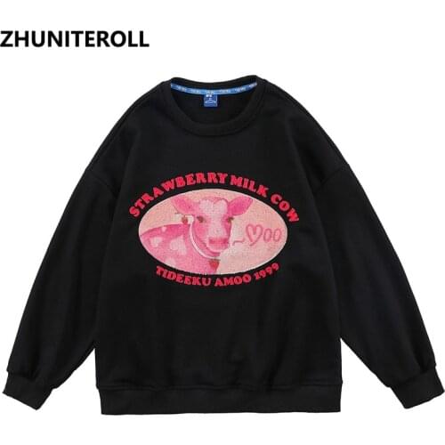 Harajuku 2021 Men Sweatshirt Milk Cow Towel Embroidery Hip Hop Pullover Autumn Cotton Fashion Casual Hoodie Streetwear Clothing