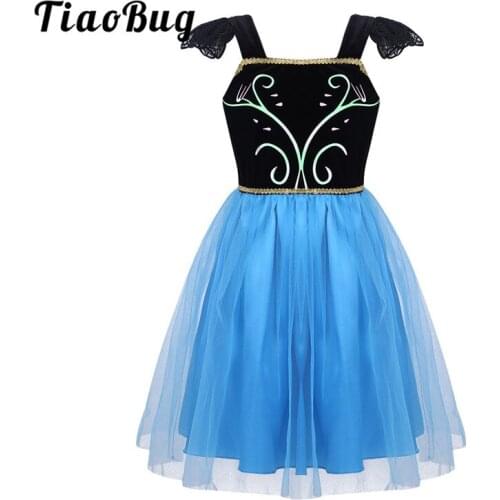 TiaoBug Kids Girls Little Cap Sleeve Square Neck Satin Tulle Dress Cute Princess Tutu Dress Children Fancy Cosplay Party Costume