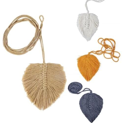 Boho Macrame Curtain Strap Cotton Thread Leaf Ornaments Curtain Tieback Buckle Hand-Woven Wall Hanging Home Decor N0PA