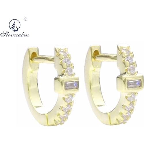 Slovecabin 100% 925 Sterling Silver Crystal Gold Huggie Hoop Earring For Women CZ Clear Mini Loops Circle Earring Jewelry 2020