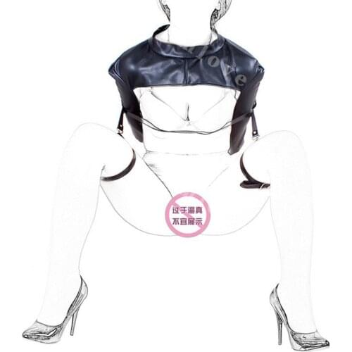 Womens Sex Bondage Shoulder Arm Sack with Open Leg Harness Black Faux Leather Lockable Fetish Slave Restraint Costumes