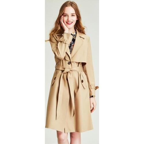 HAVVA mid-length single-breasted windbreaker spring autumn nipped waist thin ladies camel color trench coat women F3980