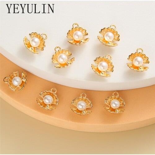 10PCS/PACK Gold Color Shell Pearl Charms Pendant For Women Girls DIY Necklace Earrings Jewelry Accessories