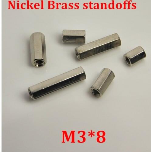100pcs M3*8 Nickel Plated Brass Standoff Spacer Female female Silver Spacing Screw PCB Board Brass Threaded spacer hex spacer