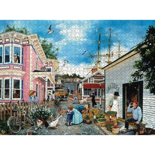1000pcs DIY Wharf Town Picture Puzzle Jigsaw Stunt Model Kids Educational Assembling Adults Learning Toy Interactive Toys