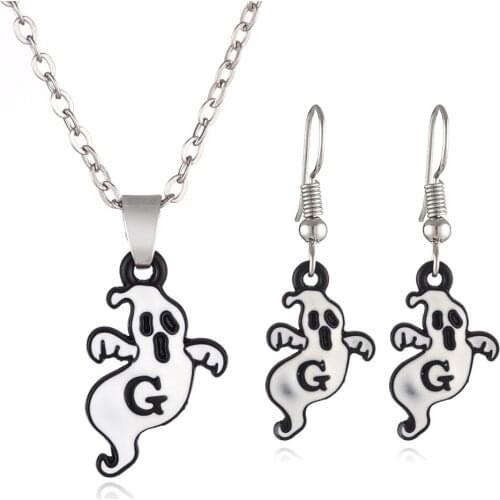 12pcs/lot New Popular Halloween Ghost Necklace Earrings Set Gift Party Jewelry